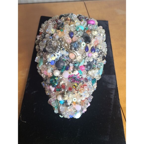 Unique Mosaic‎ Beaded Skull Decor Spooky & Sparkly Art Piece Halloween Creepy - Picture 9 of 13